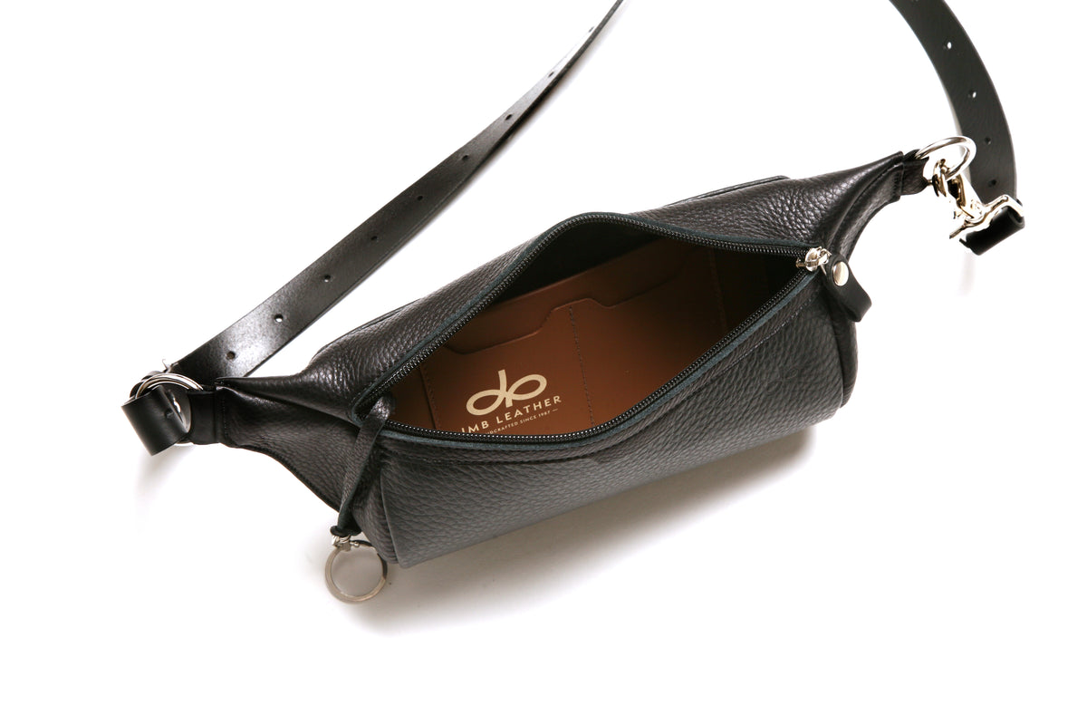 FOURNIER Medio leather sling bag in black and slate, interior