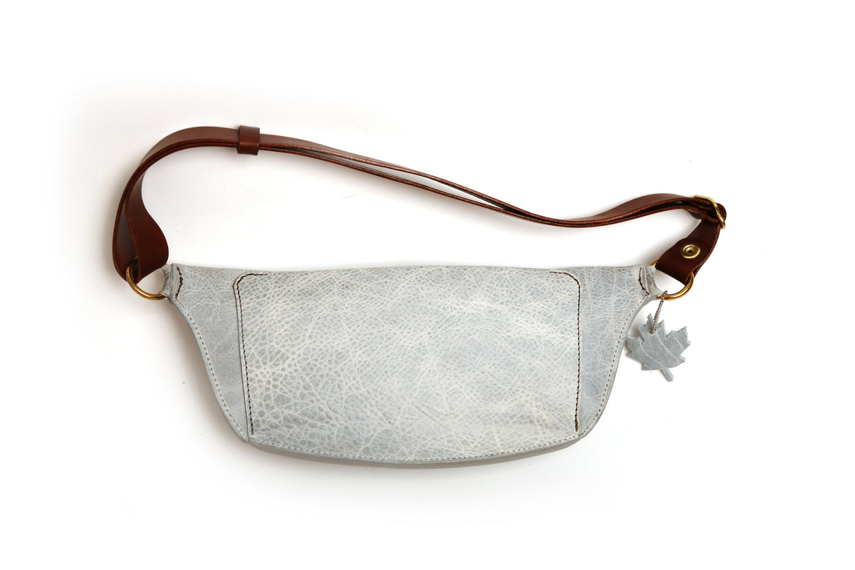 FOURNIER Medio leather sling bag in grey and slate, back view