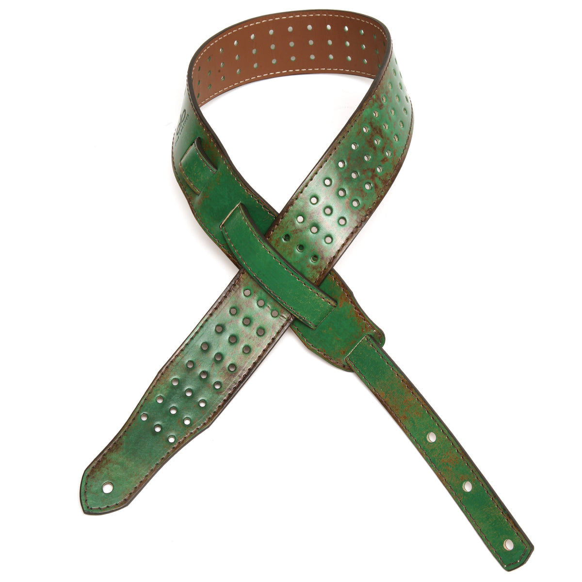Vintage BP Guitar Strap in vegetable-tanned leather, burnished edges with burnished edges, additional view