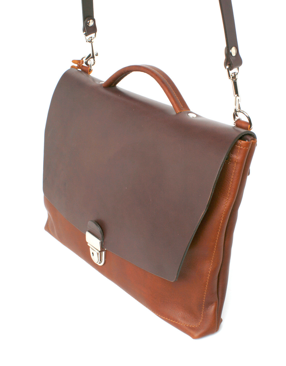 H Satchel 2-Tone Brown side
