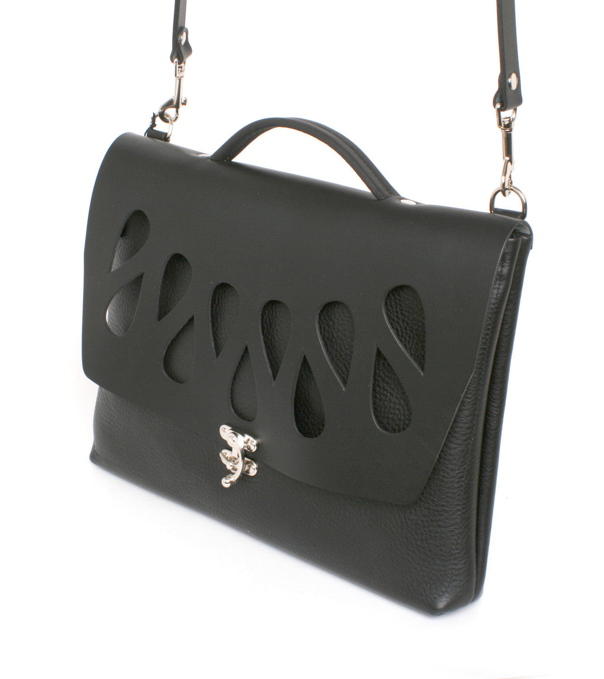 H Satchel Teardrop Black side