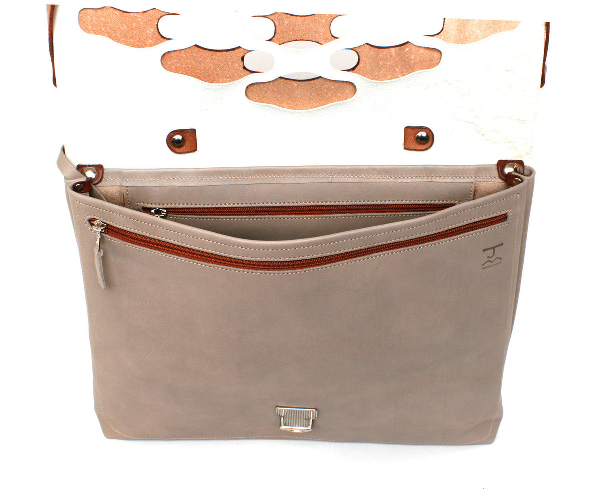 H Satchel Grey Lattice interior