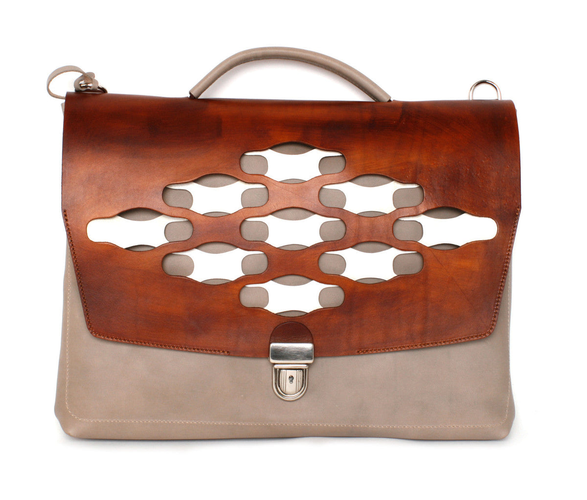 H Satchel Grey Lattice
