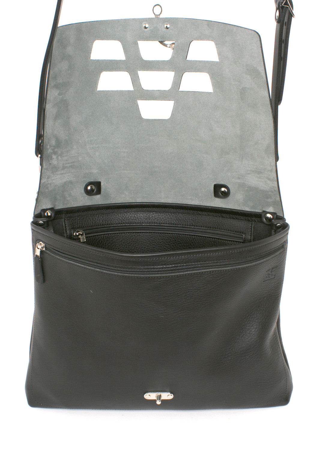 H Satchel Teardrop Black interior