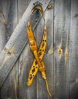 Vintage Guitar strap diamond stud Burnt Thistle in vegetable-tanned leather, burnished edges, laid flat, full length