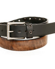 BONDI Roller English bridle leather belt in black & antique steel