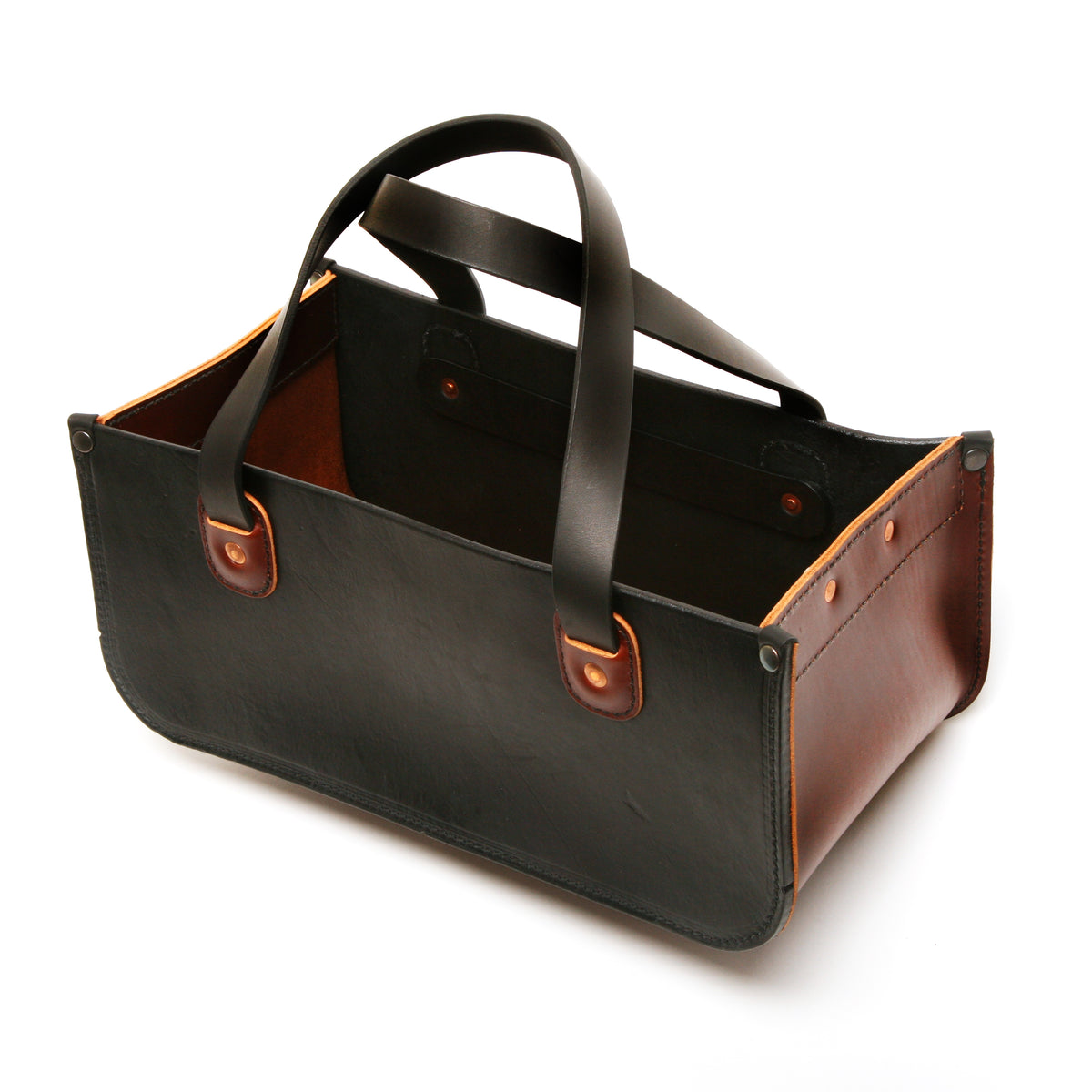 Otsu handyman tool tote bag in thick vegetable-tanned leather, back view