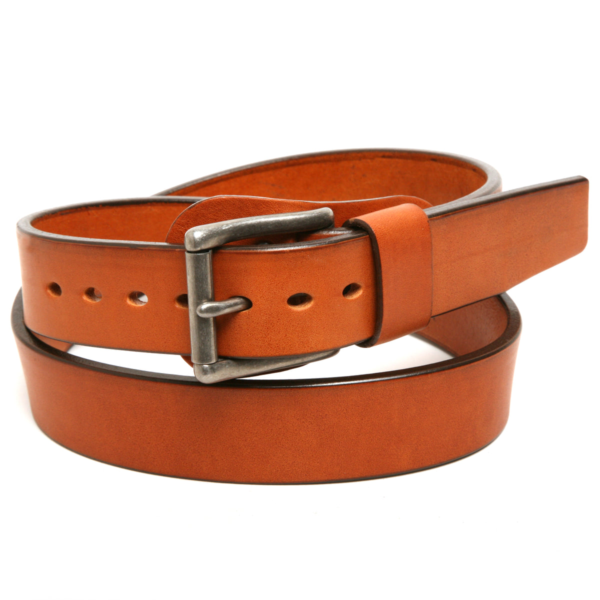 WORKER MAGNUM belt in robust 13oz leather, laid flat, full length