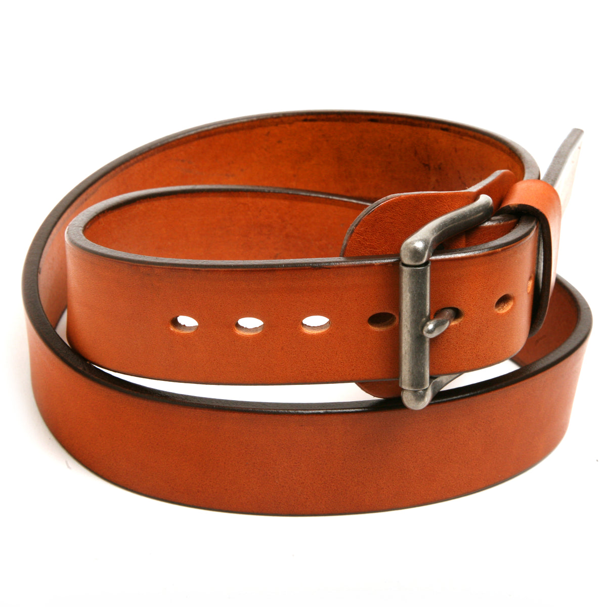WORKER MAGNUM belt in robust 13oz leather with stainless-steel hardware, alternate angle