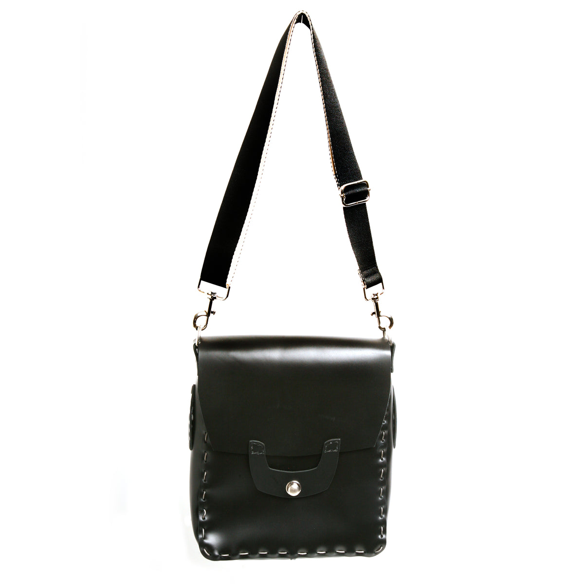 KEBURU satchel bag in top-grain leather, hand-stitched with stainless steel cable, front view