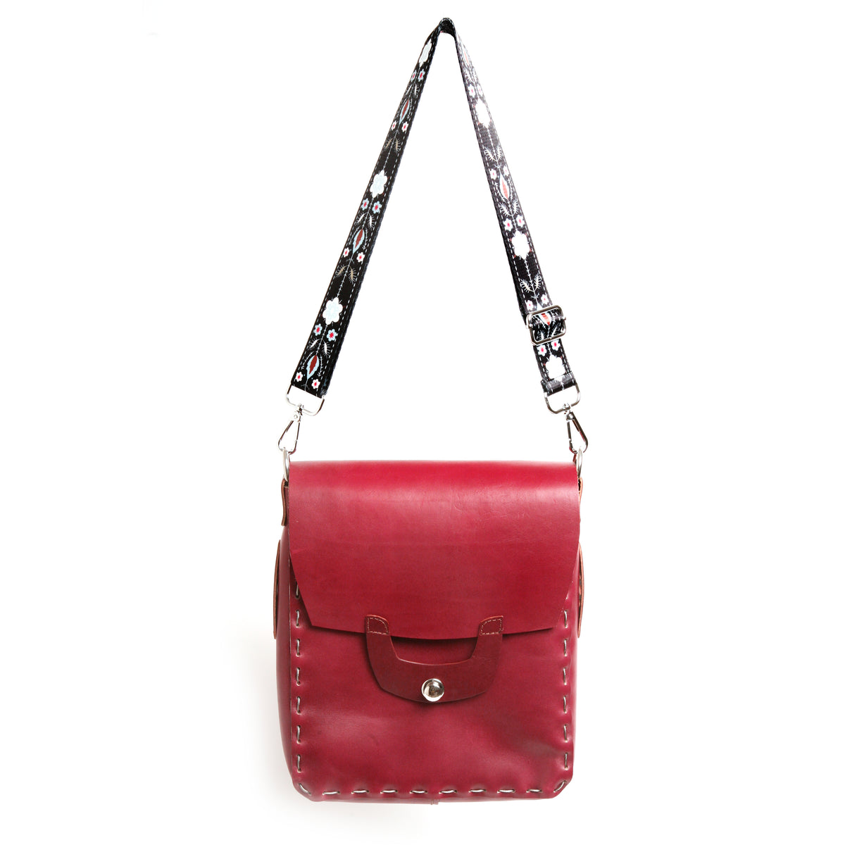 KEBURU satchel bag in top-grain leather, hand-stitched with stainless steel cable, interior compartment