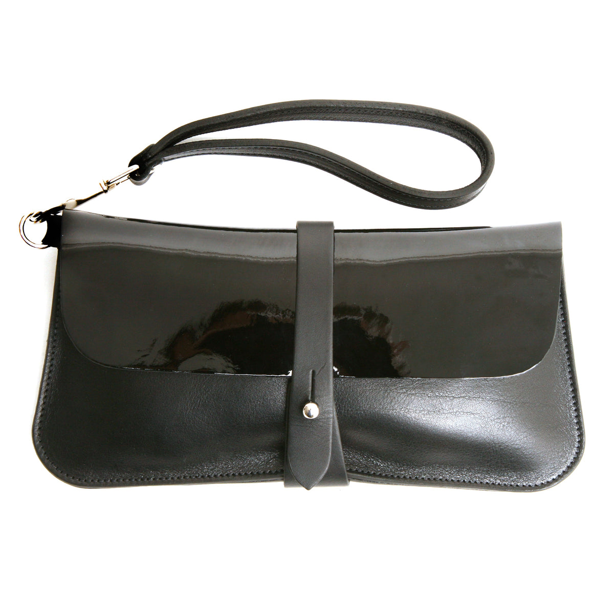 LILY clutch wallet in black patent leather, front view