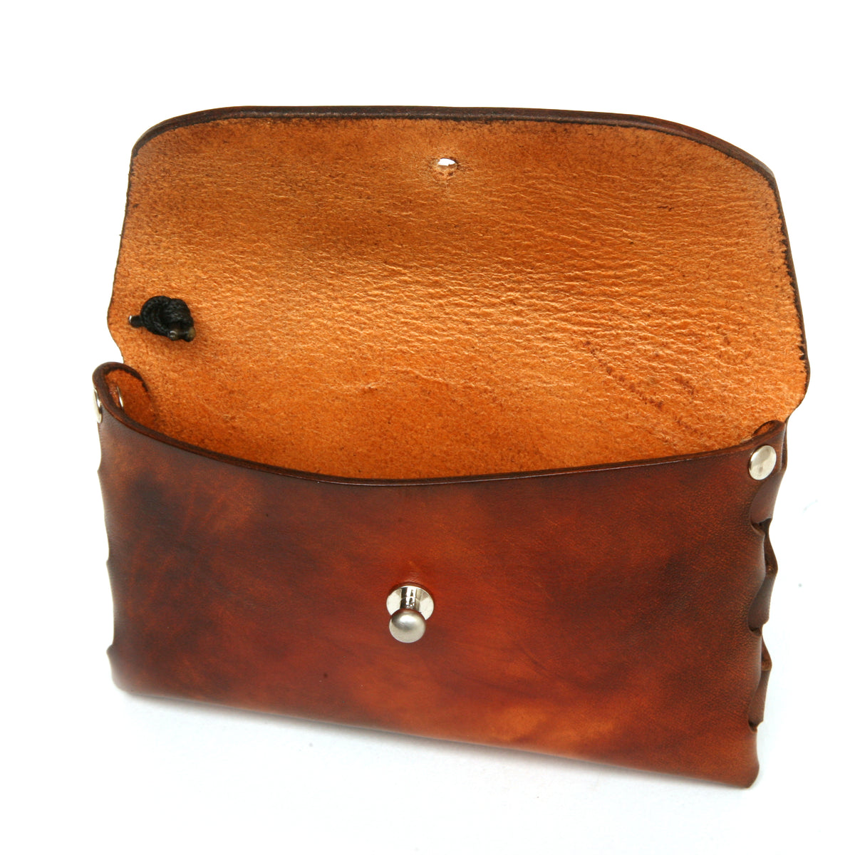 LINKED pouch in premium English bridle leather, woven gusset, 70's sunburst dye, interior compartment