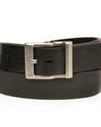 MAGNUM English bridle leather belt in black with antiqued solid brass, laid flat