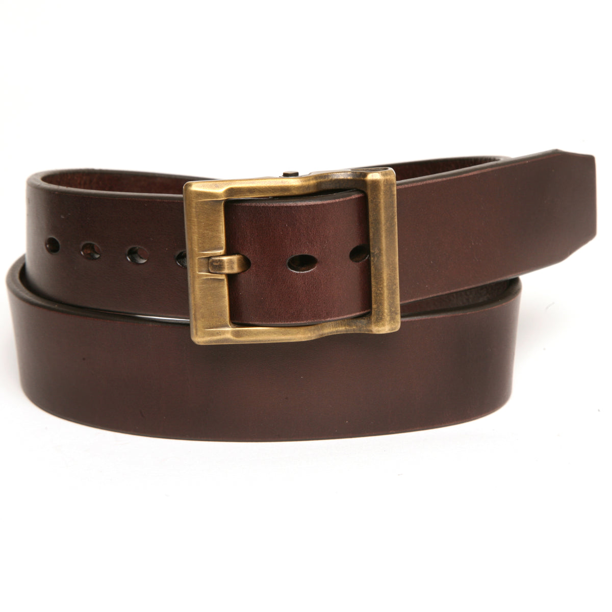 Magnum belt in 12-13oz English bridle leather, buckle detail