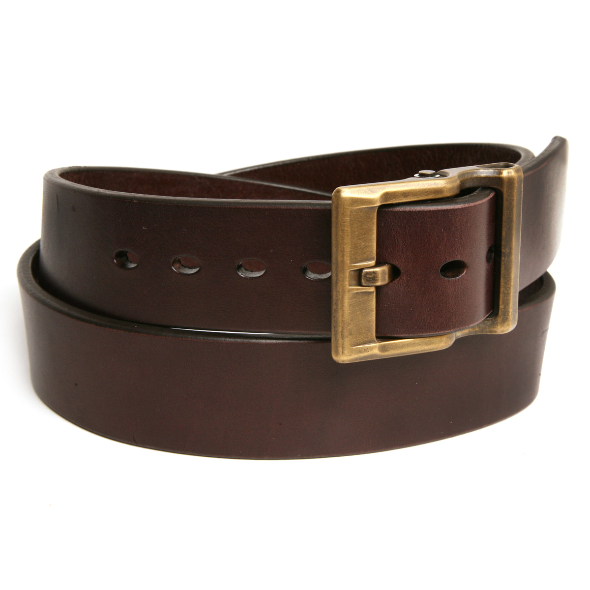 Magnum belt in 12-13oz English bridle leather, reverse side showing keeper loop