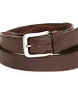 SID English bridle leather belt in dark brown, buckle detail