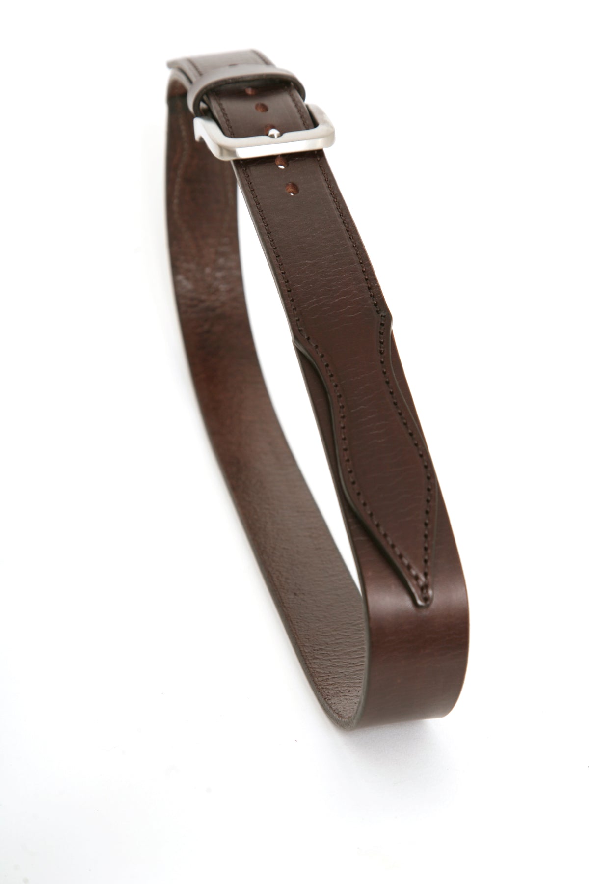 SID Belt in 12-13oz English bridle leather with stainless-steel hardware, alternate angle