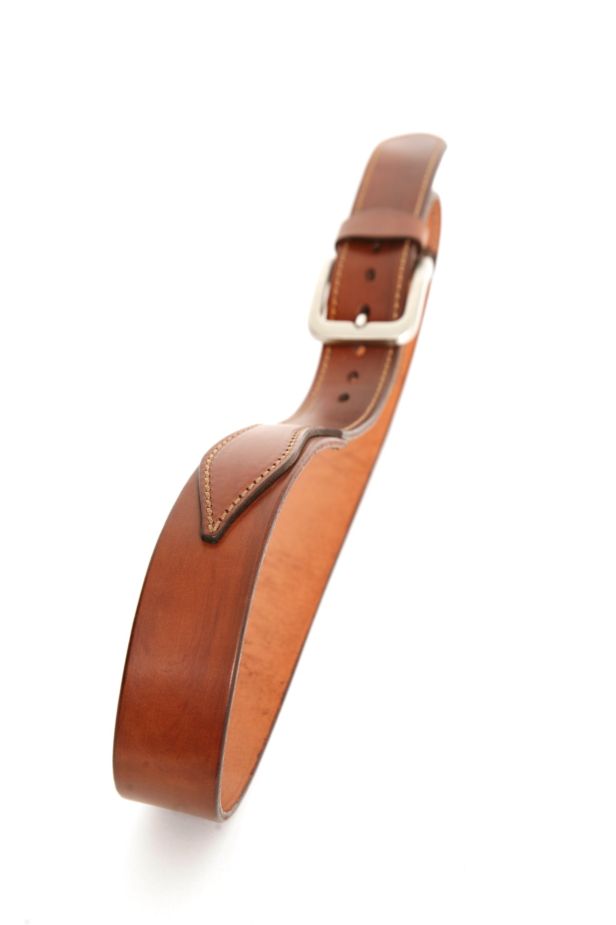 SID Belt in 12-13oz English bridle leather with stainless-steel hardware, close-up detail