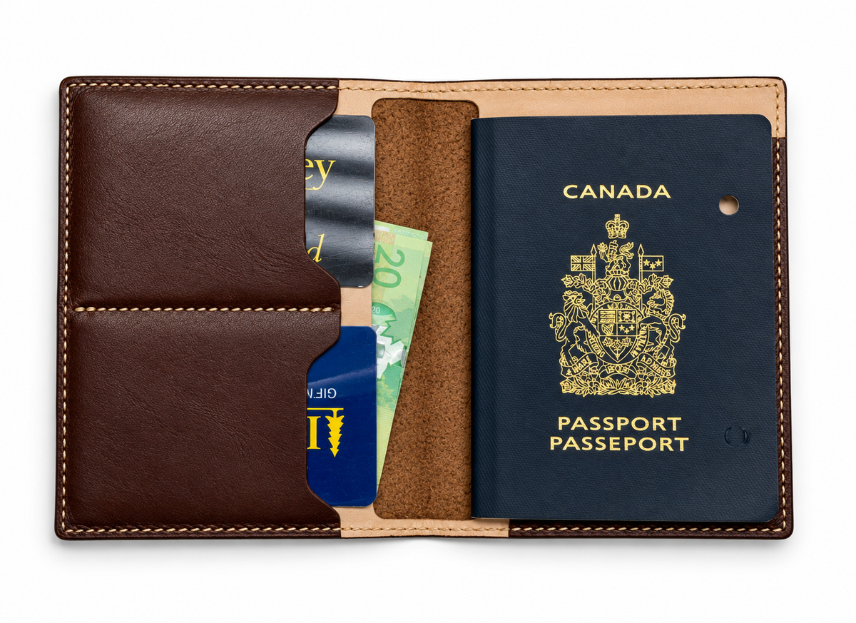 Cartera para pasaporte PASSPORT canela marrón vintage