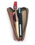 Zip Wallet Norse Themed with an RFID 6 card case in Italian vegetable-tanned leather, close-up detail