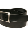 REKKER English bridle leather belt in black with antiqued solid brass, buckle detail
