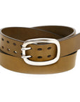 SHOW DOUBLE English bridle leather belt in camp green, laid flat