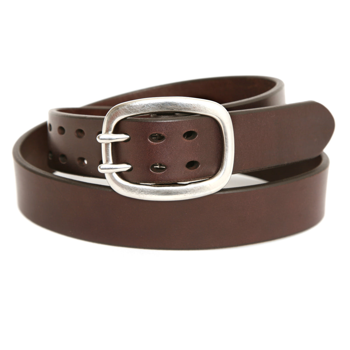SHOW DOUBLE classic belt in English bridle leather, buckle detail