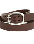 SHOW DOUBLE English bridle leather belt in dark brown, buckle detail