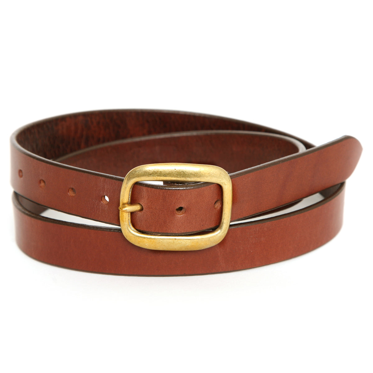 SHOW classic narrow leather belt in medium brown with brass buckle