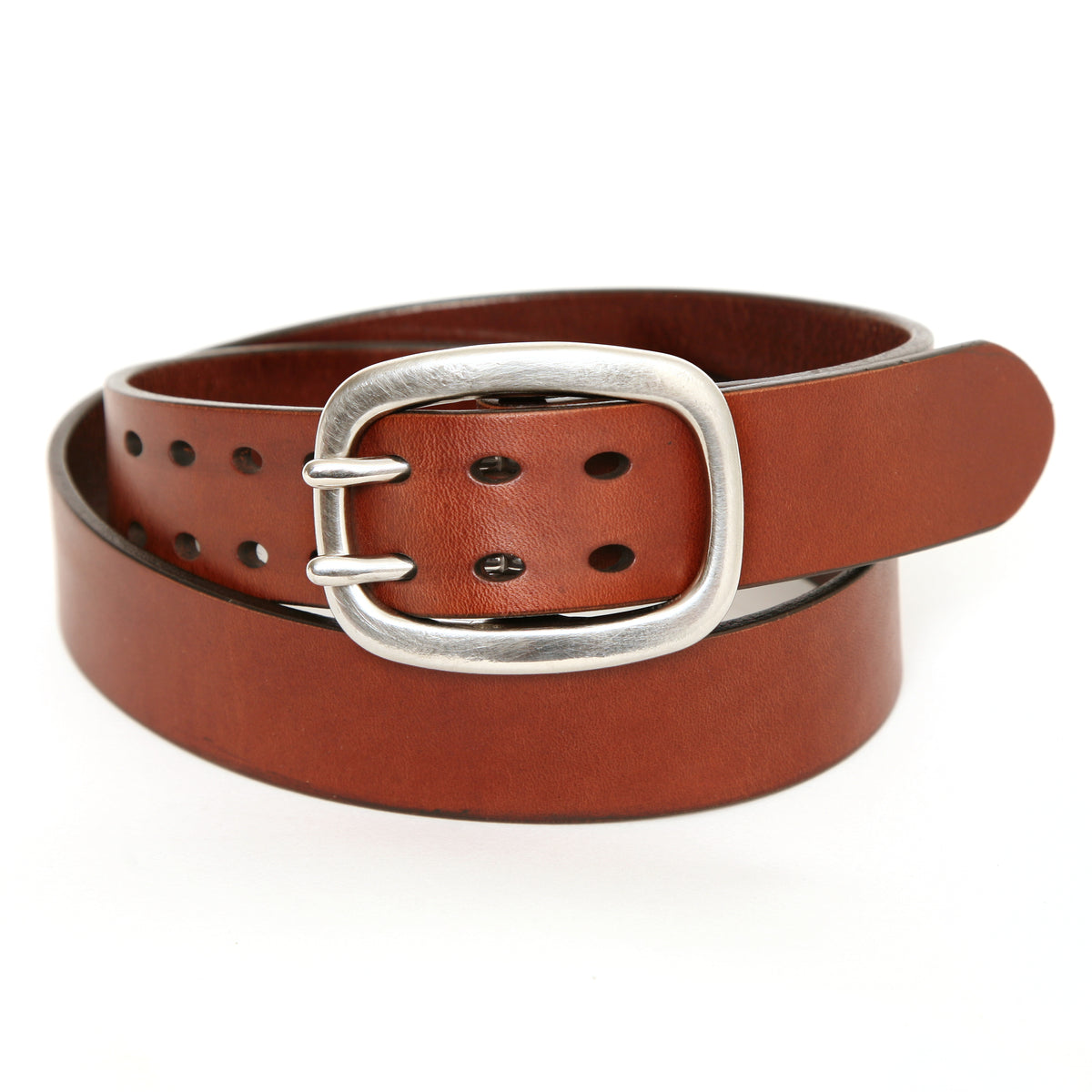 SHOW DOUBLE classic belt in English bridle leather, reverse side showing keeper loop