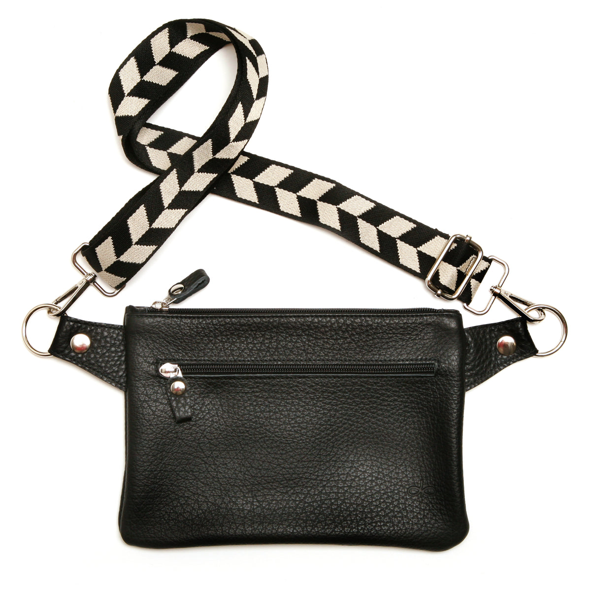 Flat Sling crossbody bag in leather with harness hardware, interior compartment