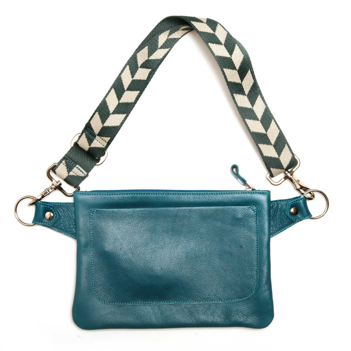 Flat Sling crossbody bag in leather with harness hardware, additional view