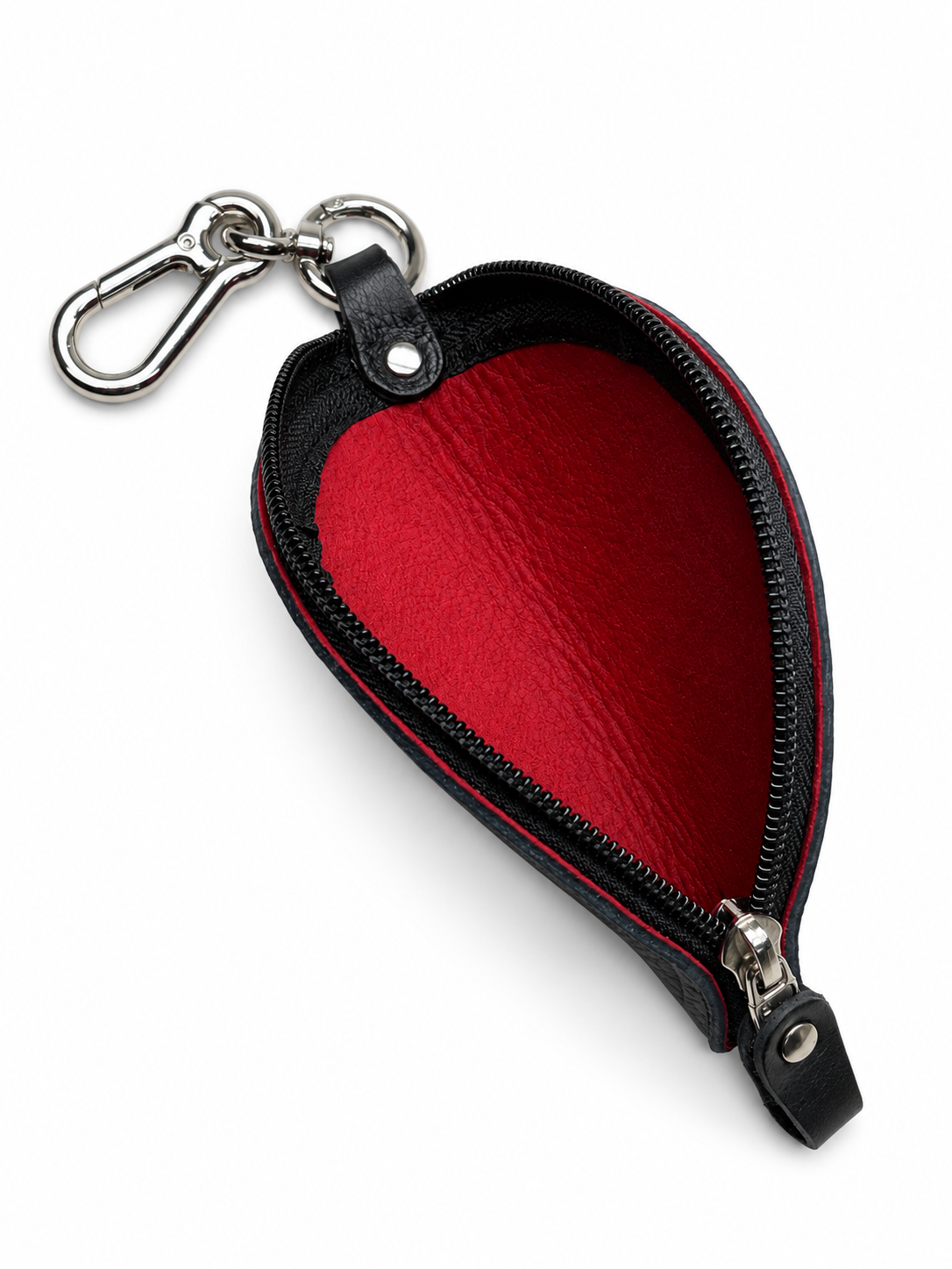 TACO leather key pouch in Black, open to show the lining