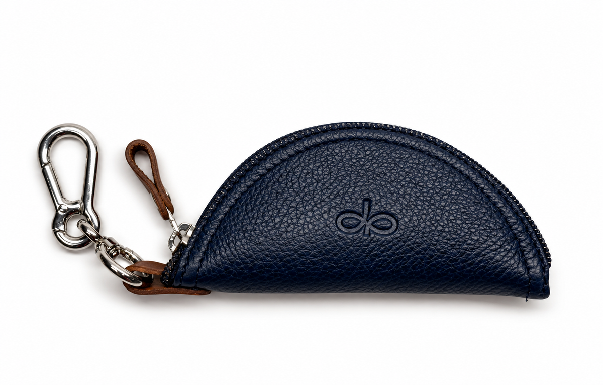 TACO leather key pouch in Navy with silver carabiner