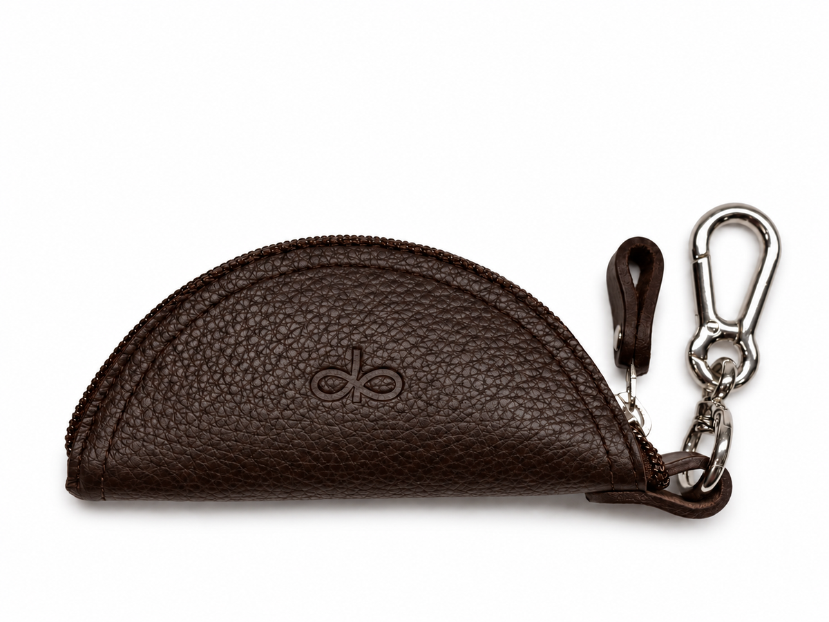 TACO leather key pouch in Dark Brown with silver carabiner