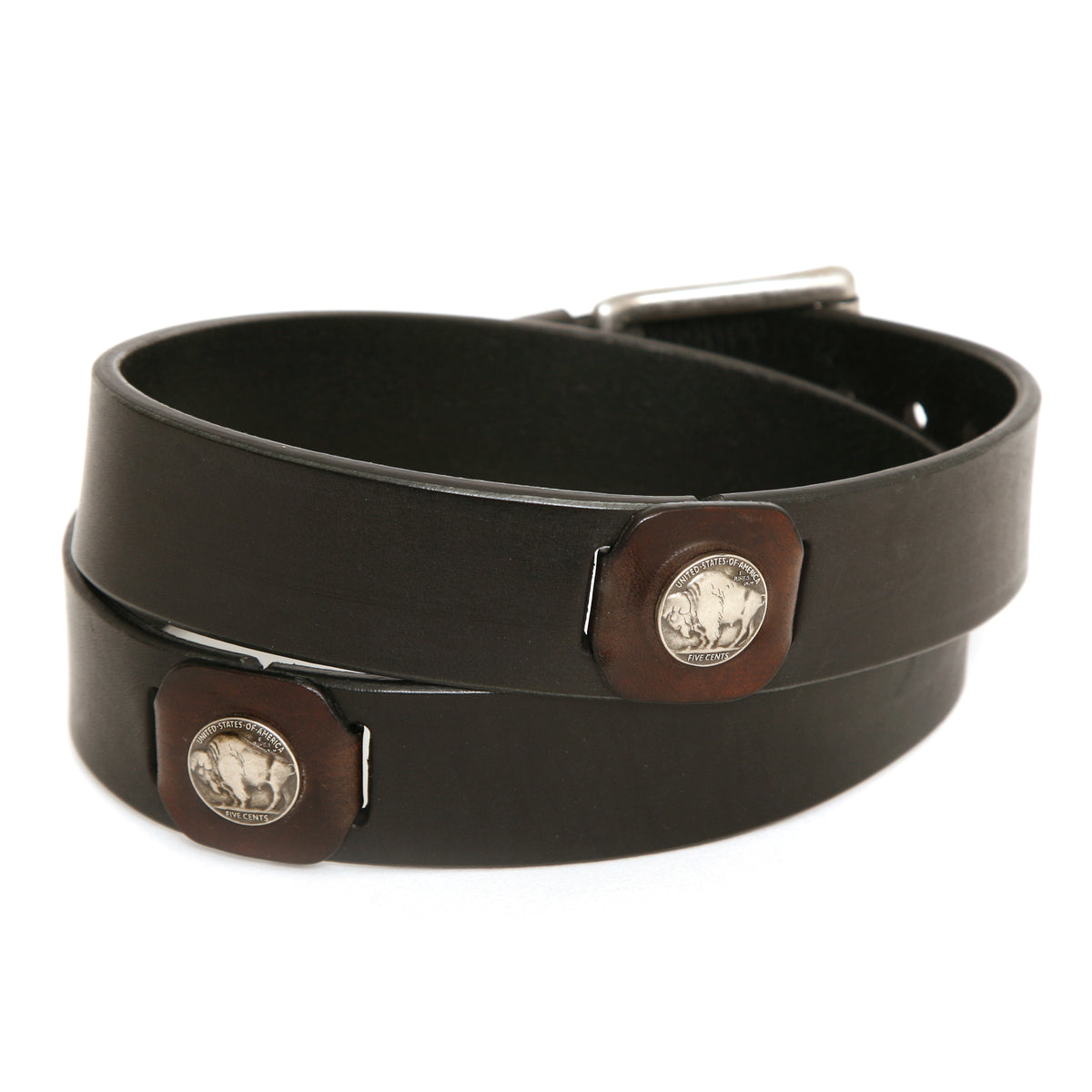 TRIO BUFFALO belt in 12-13oz vegetable-tanned bridle leather, laid flat, full length