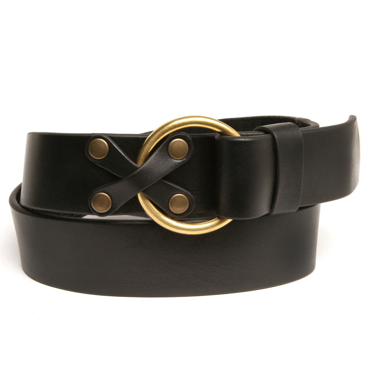 X&amp;O wide belt in 10oz harness leather, smooth burnished edges, buckle detail