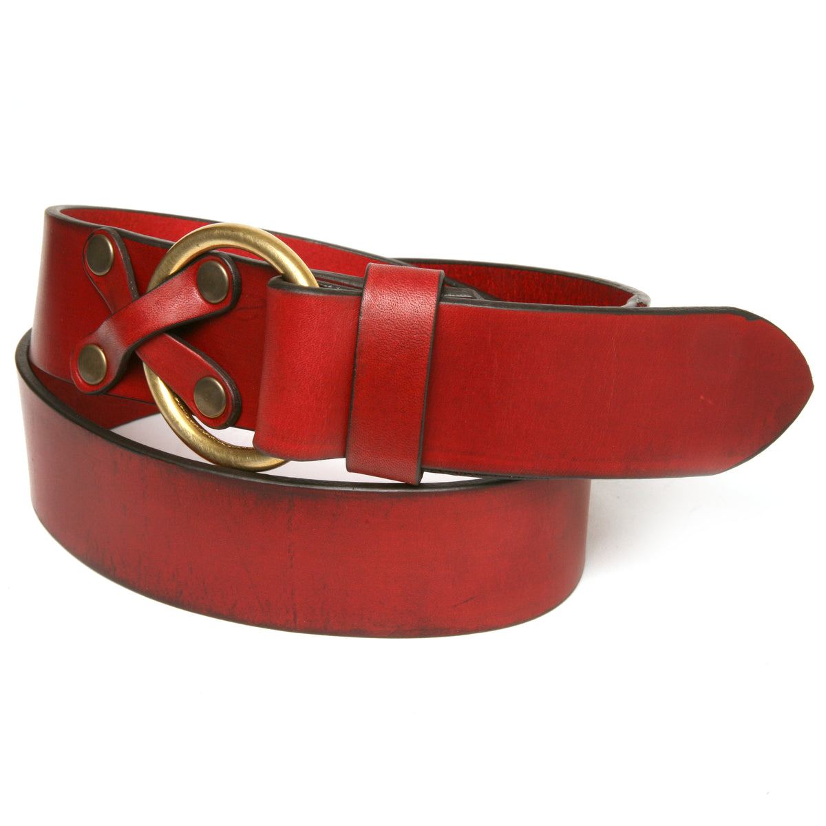X&amp;O wide belt in 10oz harness leather, smooth burnished edges, reverse side showing keeper loop