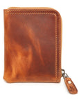 Zip vegetable tanned wallet with 6 card RFID case in Italian vegetable-tanned leather, interior card slots