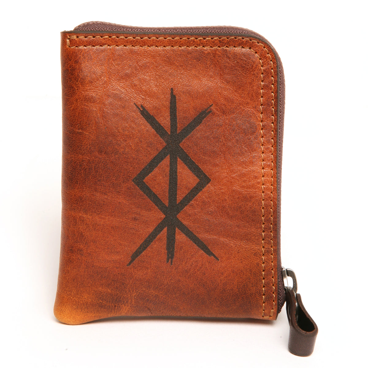 Zip Wallet Norse Themed with an RFID 6 card case in Italian vegetable-tanned leather, detail view