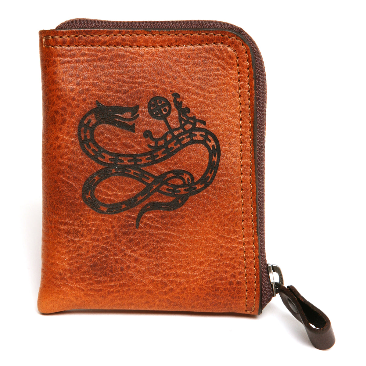 Zip Wallet Norse Themed with an RFID 6 card case in Italian vegetable-tanned leather, front view