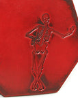 Skeleton Coasters 7 sided in 13oz English bridle leather, hand-burnished and painted edges, detail view