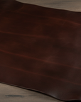 Swatch of English bridle leather in dark brown