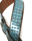 Vintage BP Guitar Strap in vegetable-tanned leather, burnished edges, leather texture detail