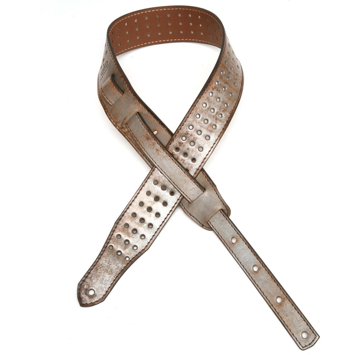 Vintage BP Guitar Strap in vegetable-tanned leather, burnished edges, reverse side