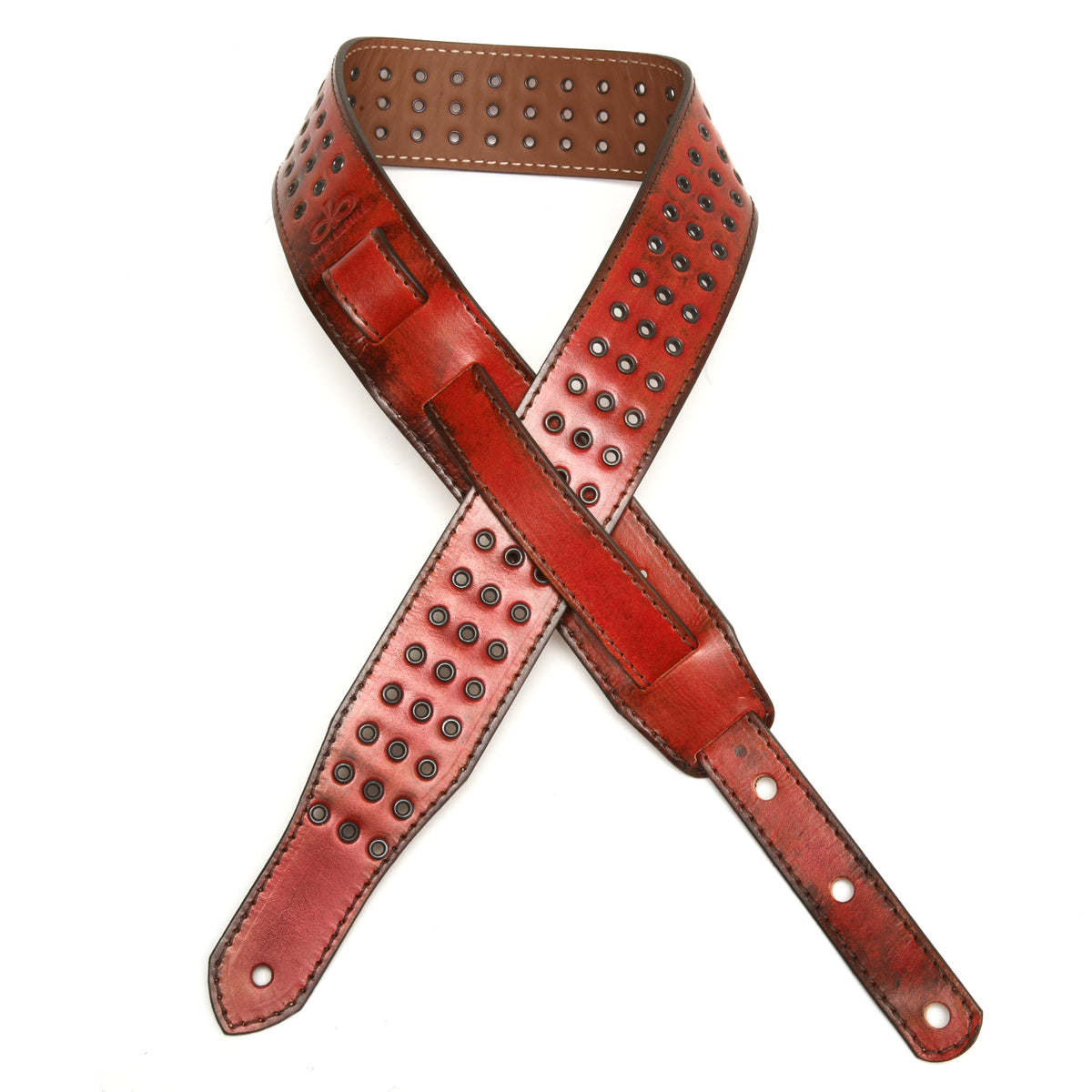 Vintage SG leather guitar strap in rust red