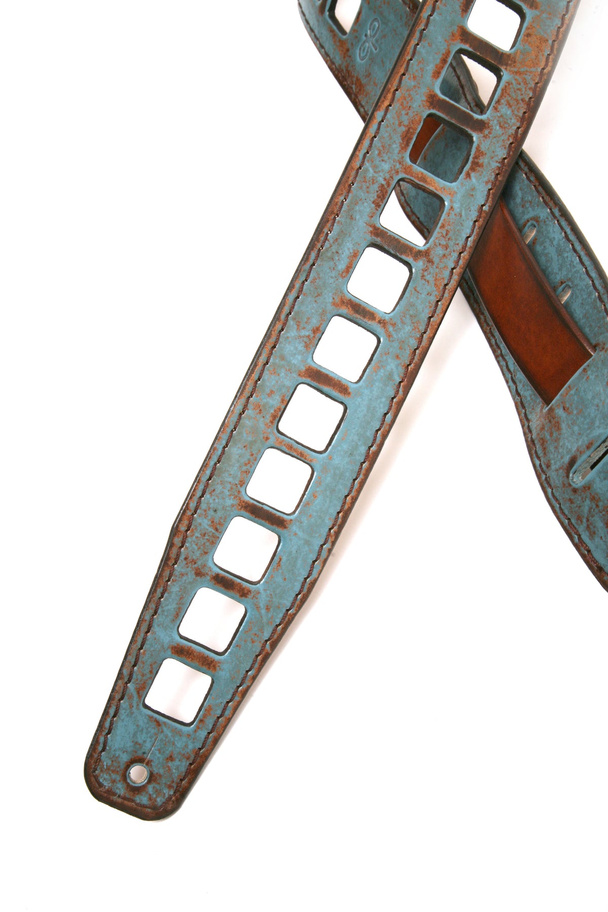 Vintage RONDO Guitar Strap - Bahama Sea Blue & Tan detail