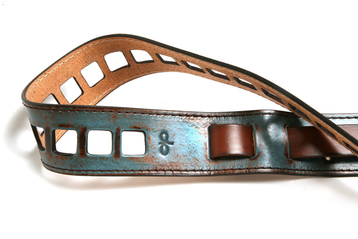 Vintage RONDO Guitar Strap - Bahama Sea Blue & Tan side