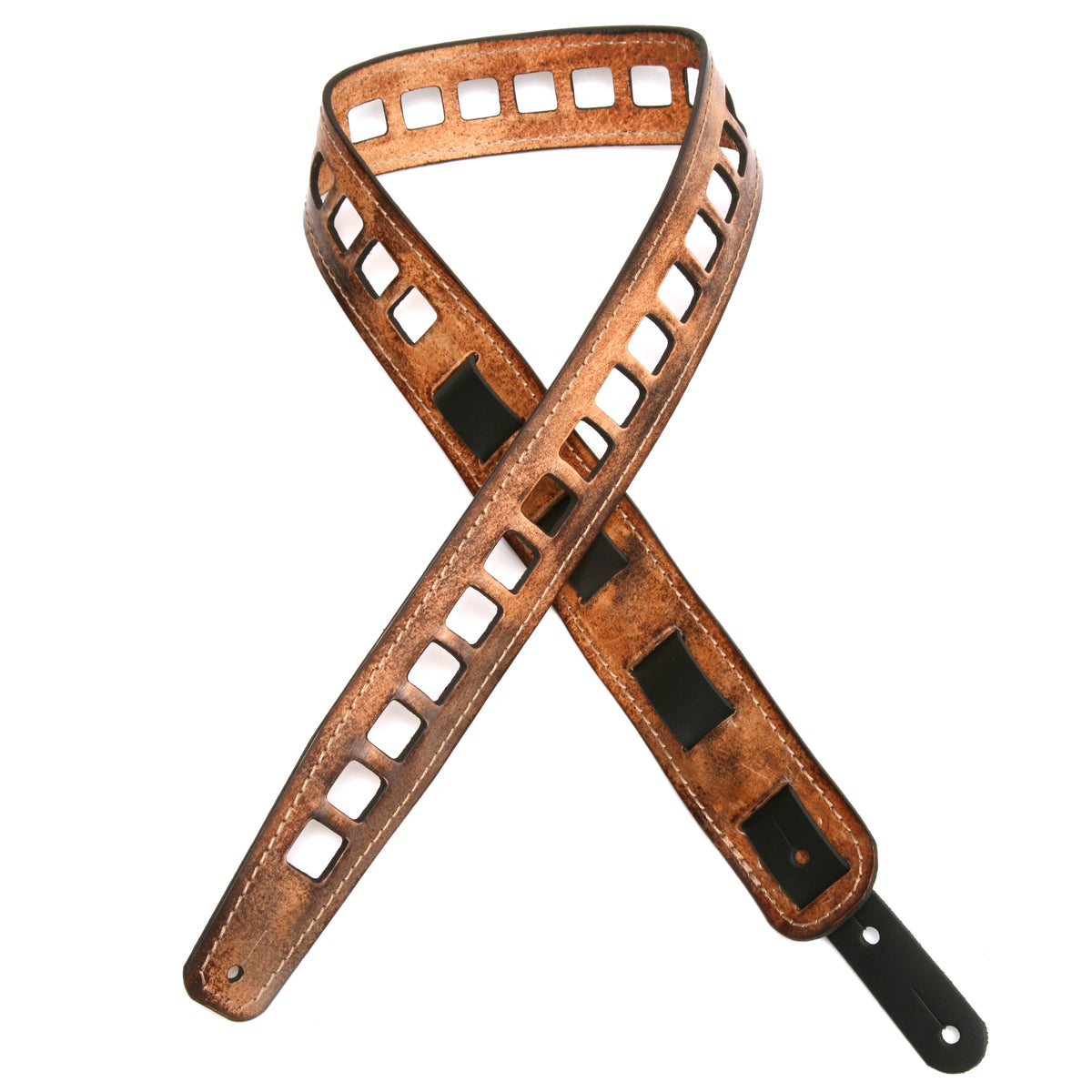 Vintage RONDO leather guitar strap in old bone and black
